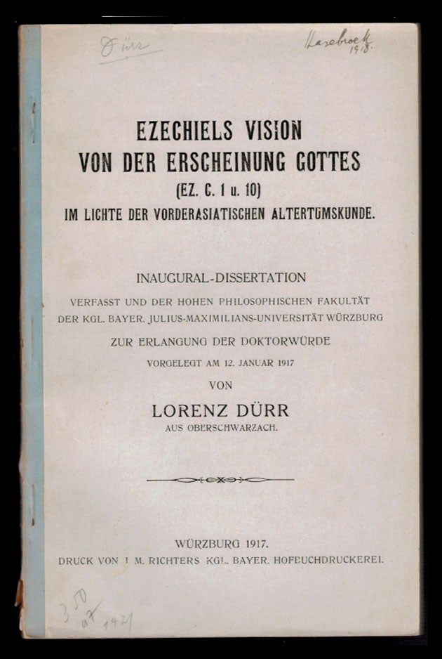 Item #2255 Ezechiels Vision von der Erscheinung Gottes [ez. C.1 u 10] im Lichte der Vorderasiatischen altertumskunde. Lorenz DURR.