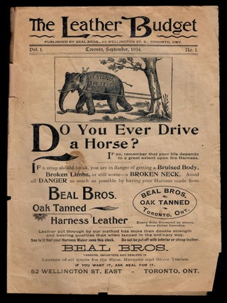 Item #311473 THE LEATHER BUDGET, Vol. 1, No. 1, Toronto, September 1894. ADVERTISING BROCHURE,...
