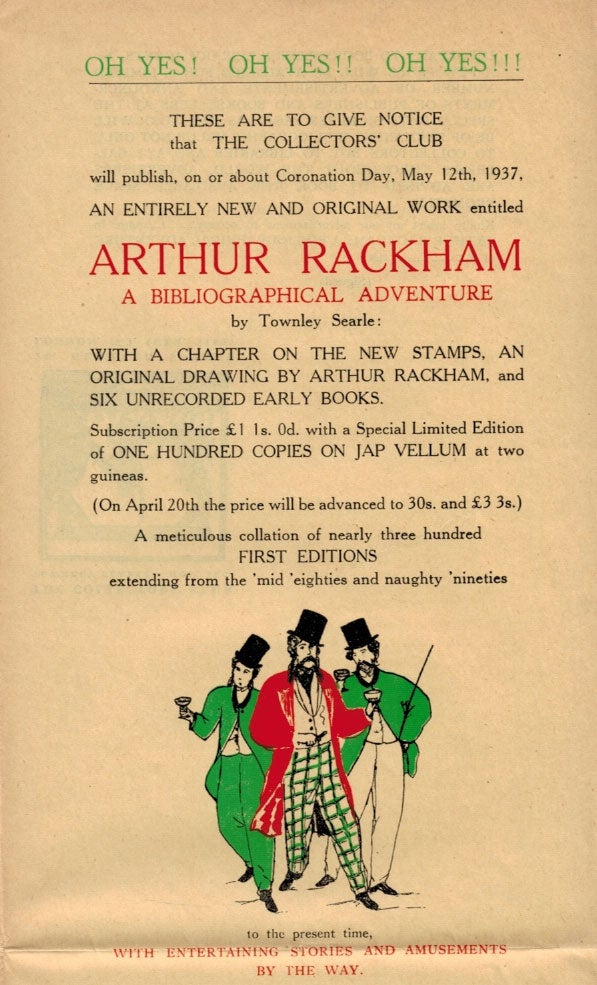 Item #312460 Prospectus For ARTHUR RACKHAM: A BIBLIOGRAPHICAL ADVENTURE [Unpublished, 1937]. Arthur RACKHAM, Townley SEARLE.