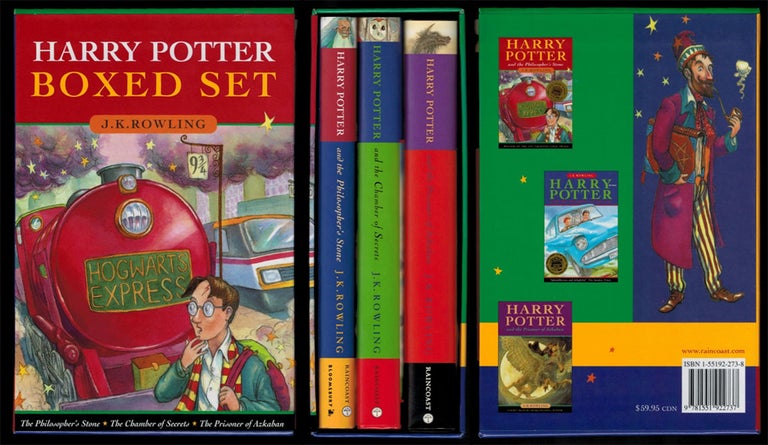 Item #312508 HARRY POTTER BOXED SET [comprising] HARRY POTTER AND THE PHILOSOPHER'S STONE [along with] HARRY POTTER AND THE CHAMBER OF SECRETS [along with] HARRY POTTER AND THE PRISONER OF AZKABAN. Early Canadian Hardcover editions. J. K. ROWLING.