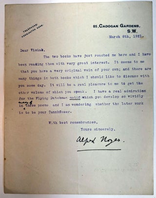 Item #312689 TYPED LETTER SIGNED, To E.H. Visiak, dated March 8th, 1921. Alfred NOYES