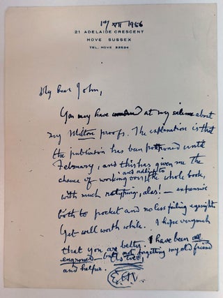 Item #312690 AUTOGRAPH LETTER SIGNED To John Gawsworth (Terence Ian Fytton Armstrong), 17 July...