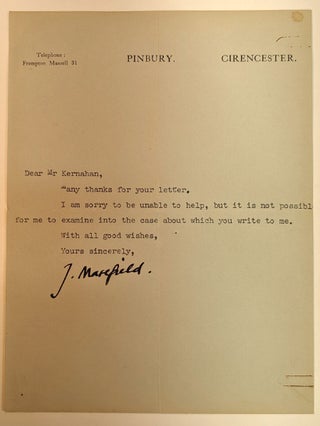 Item #312691 TYPED LETTER SIGNED. One page, Undated. John MASEFIELD