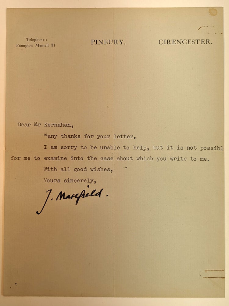 Item #312691 TYPED LETTER SIGNED. One page, Undated. John MASEFIELD.