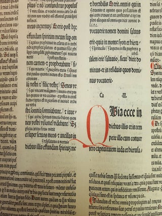 BIBLIA LATINA LEAF, From Biblia Latina cum Glossa Ordinaria von Pseudo-Walafrid Strabo und Interlinearglossen von Anselmus Laudunensis. Printed by Adolf Rusch, Strassburg, for Anton Koberger at Nuremburg, not after 1480.