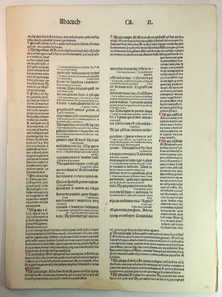 BIBLIA LATINA LEAF, From Biblia Latina cum Glossa Ordinaria von Pseudo-Walafrid Strabo und Interlinearglossen von Anselmus Laudunensis. Printed by Adolf Rusch, Strassburg, for Anton Koberger at Nuremburg, not after 1480.