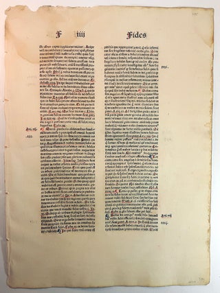 Item #313374 A LEAF FROM SUMMA PRAEDICANTIUM PRINTED BY JOHANN AMERBACH, BASIL, 1484. Johannes de...