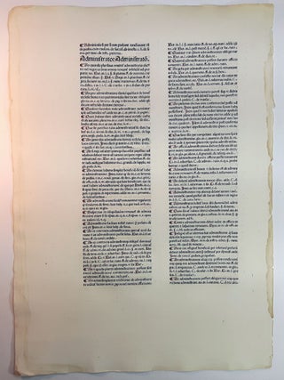 A LEAF FROM DE REPERTORIUM UTRIUSQUE IURIS, PRINTED BY JOHANNES HERBORT, de SELIGENSTADT, PADUA, 1480.