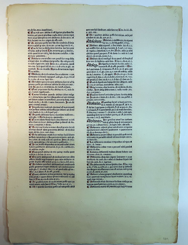 Item #313384 A LEAF FROM DE REPERTORIUM UTRIUSQUE IURIS, PRINTED BY JOHANNES HERBORT, de SELIGENSTADT, PADUA, 1480. Petrus de INCUNABULAR LEAF . MONTE.