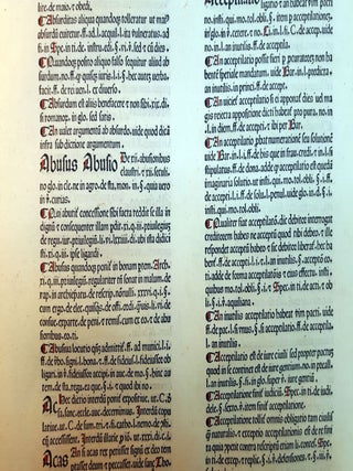 A LEAF FROM DE REPERTORIUM UTRIUSQUE IURIS, PRINTED BY JOHANNES HERBORT, de SELIGENSTADT, PADUA, 1480.