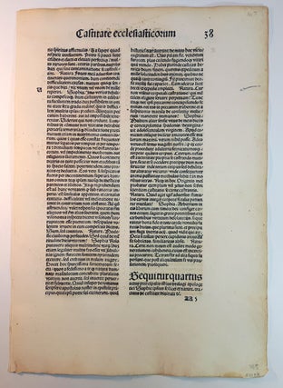 Item #313385 A LEAF FROM THE OPERA PRINTED BY JOHANN GRÜNINGER, STRASSBURG, 1488. Johannes...