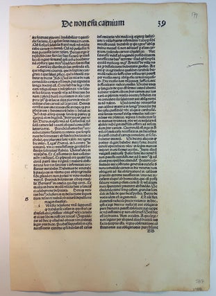 Item #313387 A LEAF FROM THE OPERA PRINTED BY JOHANN GRÜNINGER, STRASSBURG, 1488. Johannes...