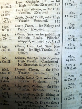 NEW ABRIDGEMENT AND CRITICAL REVIEW OF THE STATE TRIALS; Wherein are Inserted, Several Trials Not in Any Other Collection. Also, Some Trials That were Taken in Haste and Scarce Intelligible, Are Brought into Regular Order; And Many Deficiencies Throughout the Whole Supply'd. Likewise, Remarks are Made on Each Trial, Shewing What the Law in Criminal Cases Anciently Was; And How it Has Been Altered, And Stands at this Day. Together, With Impartial Memoirs of the Times and Characters of the Sufferers. To Which is Added, A Compleat Alphabetical Index of the Names of the Prisoners Tried, The Times When, Their Crimes, And Their Punishment.