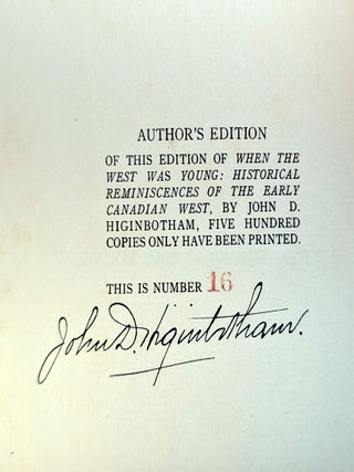 WHEN THE WEST WAS YOUNG. Association Copy.