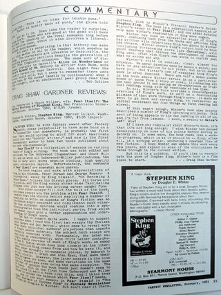 SPECIAL STEPHEN KING ISSUE of FANTASY NEWSLETTER. No. 56, February 1982 Issue.