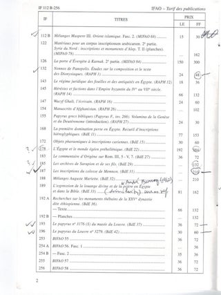 CATALOGUE DES PUBLICATIONS.
