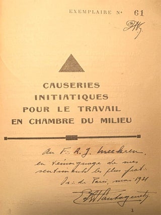 CAUSERIES INITIATIQUES Pour Le Travail en Chambre du Milieu,