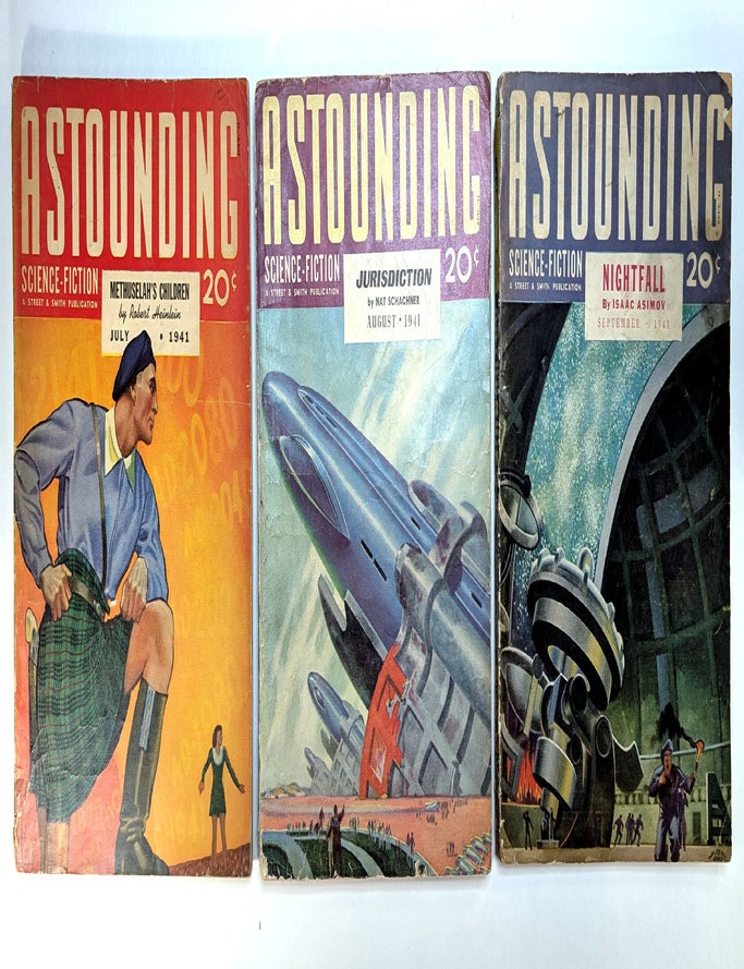 Item #314667 METHUSELAH'S CHILDREN [serialized in] ASTOUNDING SCIENCE FICTION magazine, July, August & September 1941 issues. Along with Heinlein's WE ALSO WALK DOGS, and Isaac Asimov's NIGHTFALL. Robert A. HEINLEIN.