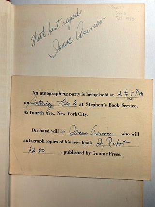 I, ROBOT. Signed by the Author, along with the Invitation to the Launch Party, Dec 2nd, 1950.