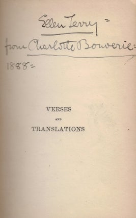 Item #5672 VERSES AND TRANSLATIONS by C.B.S. Charles Stuart CALVERLEY, Ellen TERRY, George...