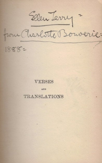 Item #5672 VERSES AND TRANSLATIONS by C.B.S. Charles Stuart CALVERLEY, Ellen TERRY, George Augustus SALA.